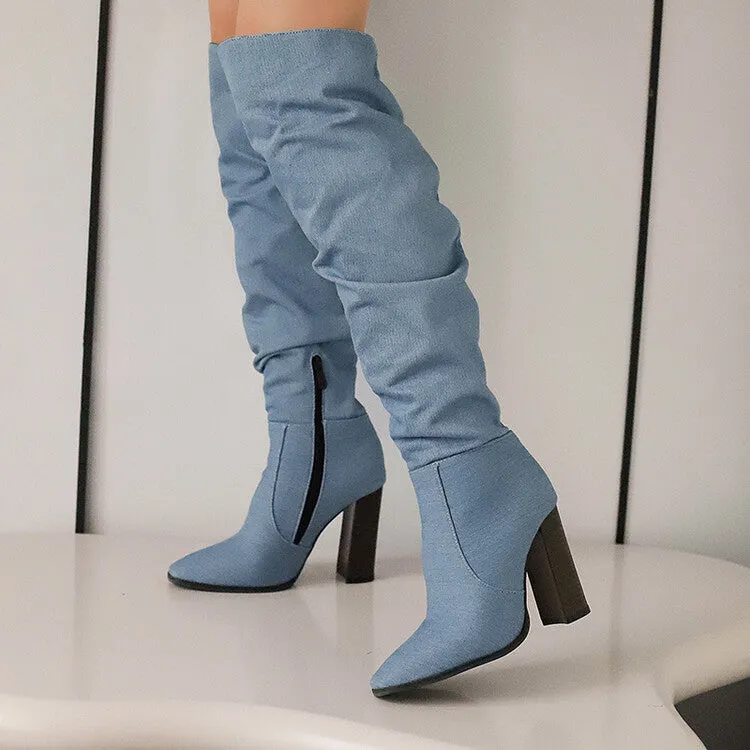 Women's Camouflage Pointed Toe Square Heel Tall Boots