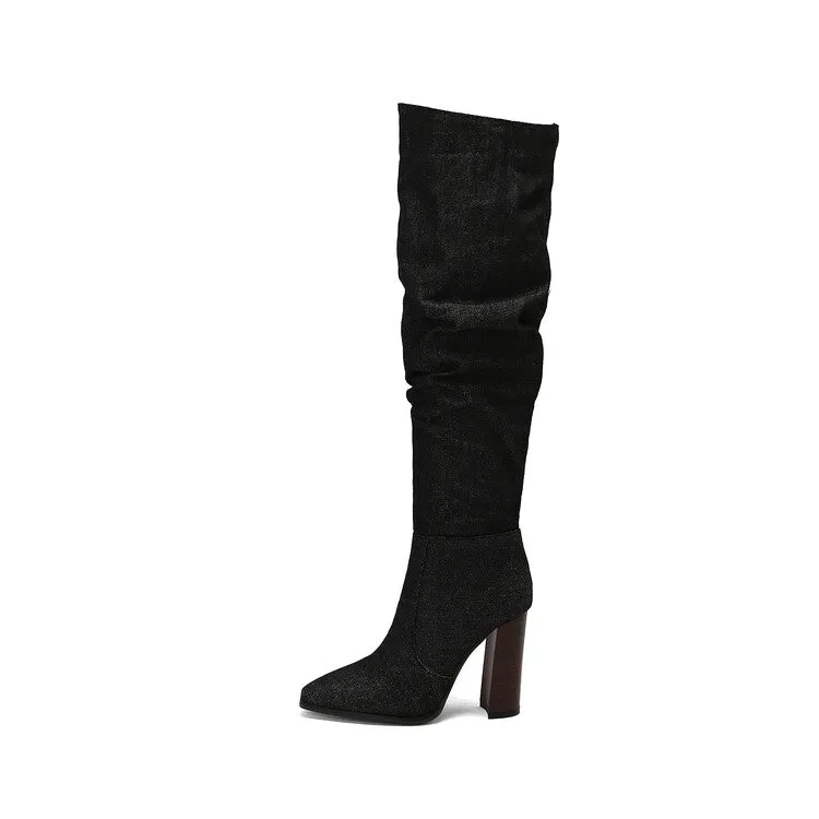 Women's Camouflage Pointed Toe Square Heel Tall Boots
