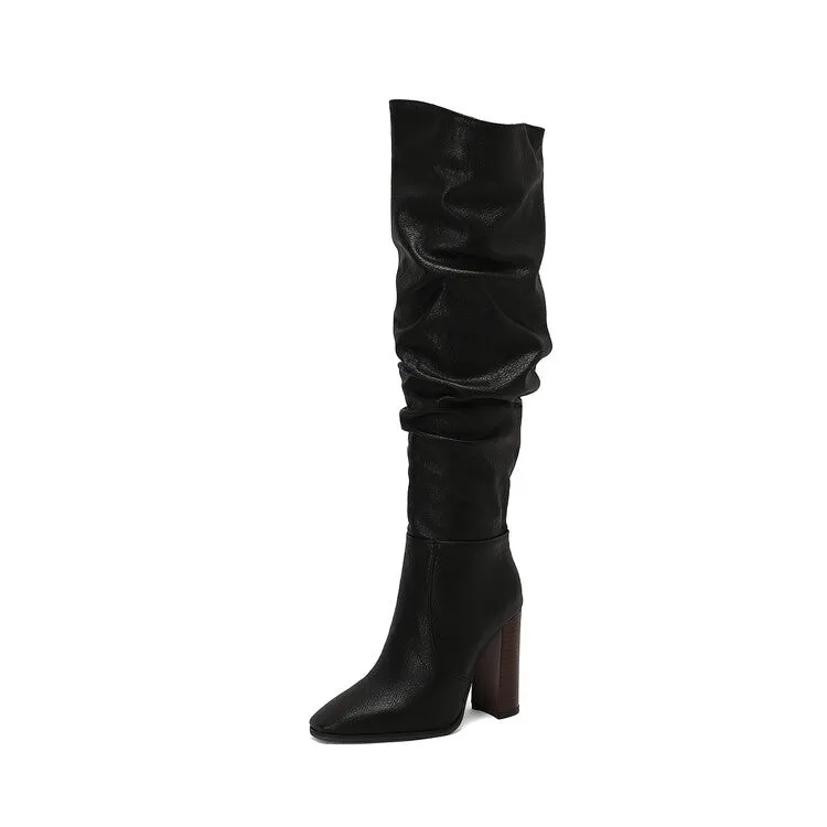 Women's Camouflage Pointed Toe Square Heel Tall Boots