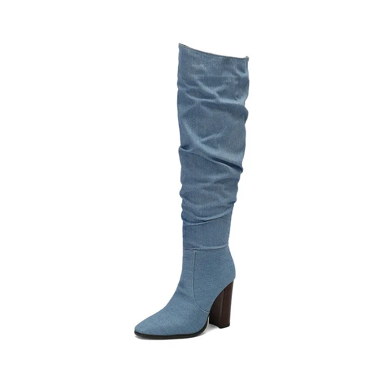 Women's Camouflage Pointed Toe Square Heel Tall Boots