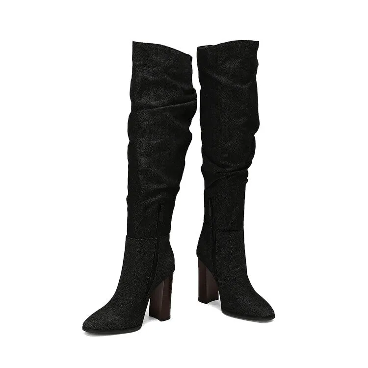 Women's Camouflage Pointed Toe Square Heel Tall Boots