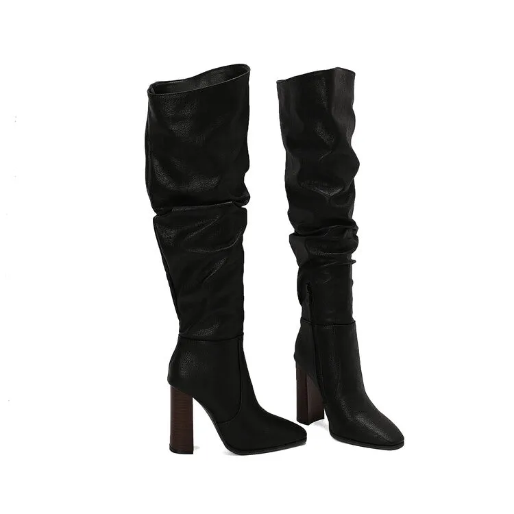 Women's Camouflage Pointed Toe Square Heel Tall Boots