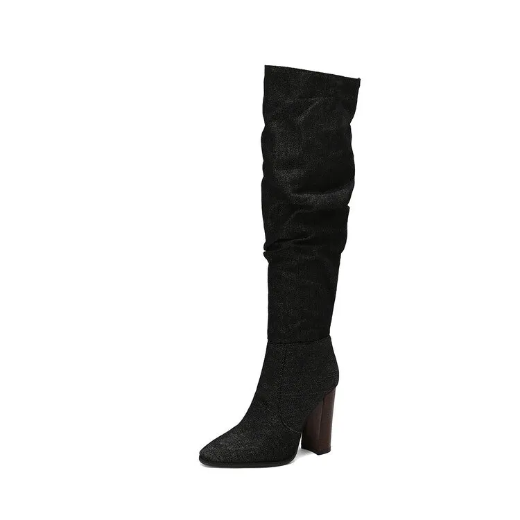 Women's Camouflage Pointed Toe Square Heel Tall Boots