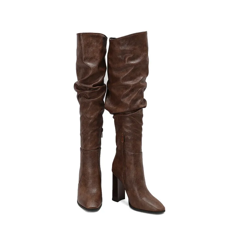 Women's Camouflage Pointed Toe Square Heel Tall Boots