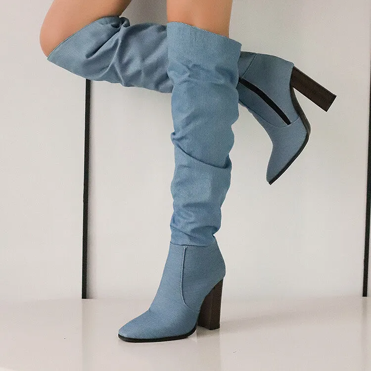 Women's Camouflage Pointed Toe Square Heel Tall Boots