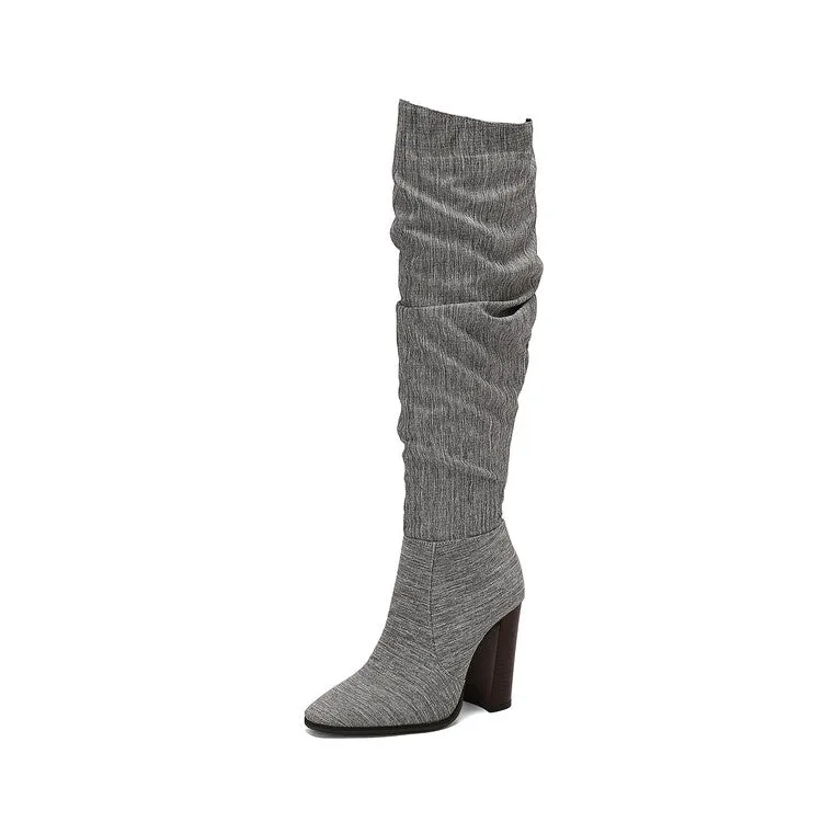 Women's Camouflage Pointed Toe Square Heel Tall Boots