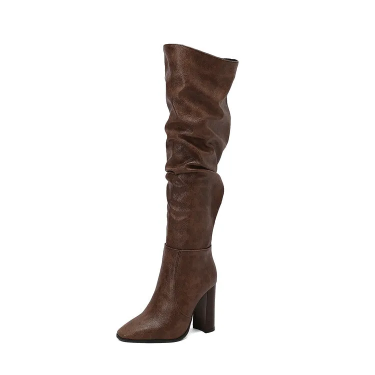 Women's Camouflage Pointed Toe Square Heel Tall Boots