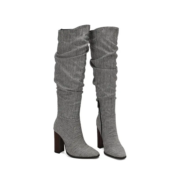 Women's Camouflage Pointed Toe Square Heel Tall Boots
