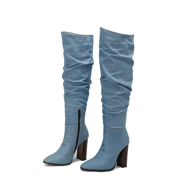Women's Camouflage Pointed Toe Square Heel Tall Boots