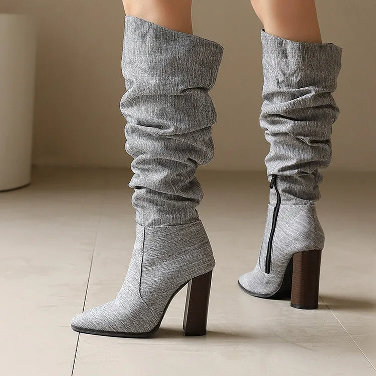 Women's Camouflage Pointed Toe Square Heel Tall Boots