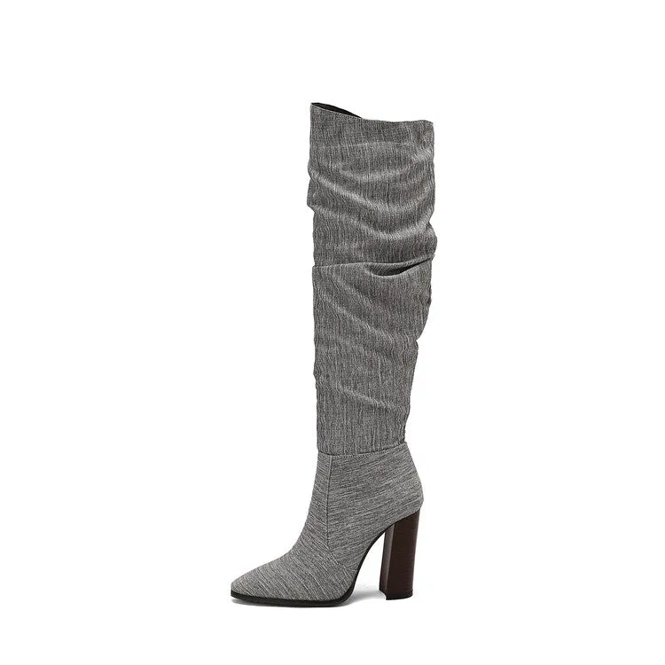 Women's Camouflage Pointed Toe Square Heel Tall Boots