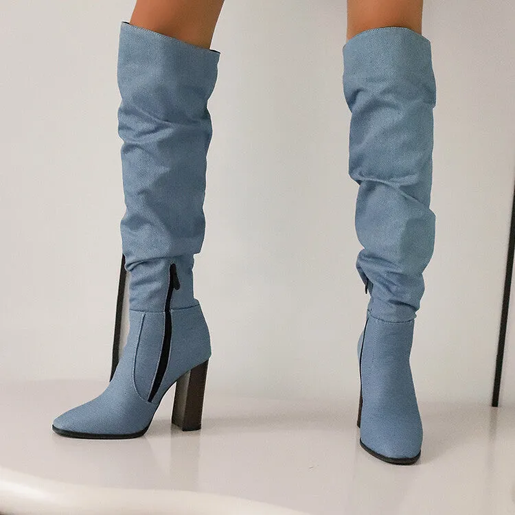 Women's Camouflage Pointed Toe Square Heel Tall Boots