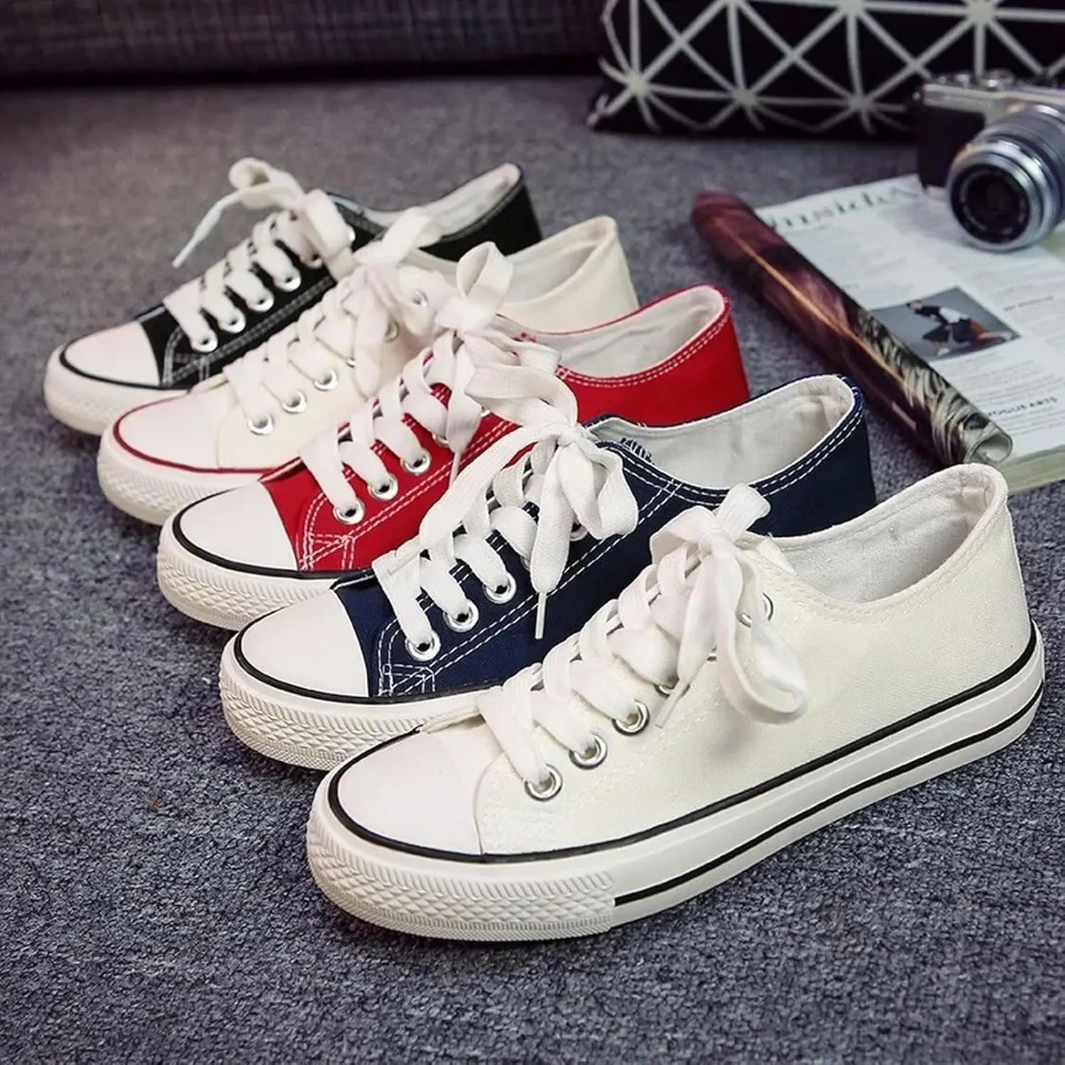 Women's Canvas Shoes Couple Canvas Shoes Men and Women Flat Lace-Up Casual Shoes