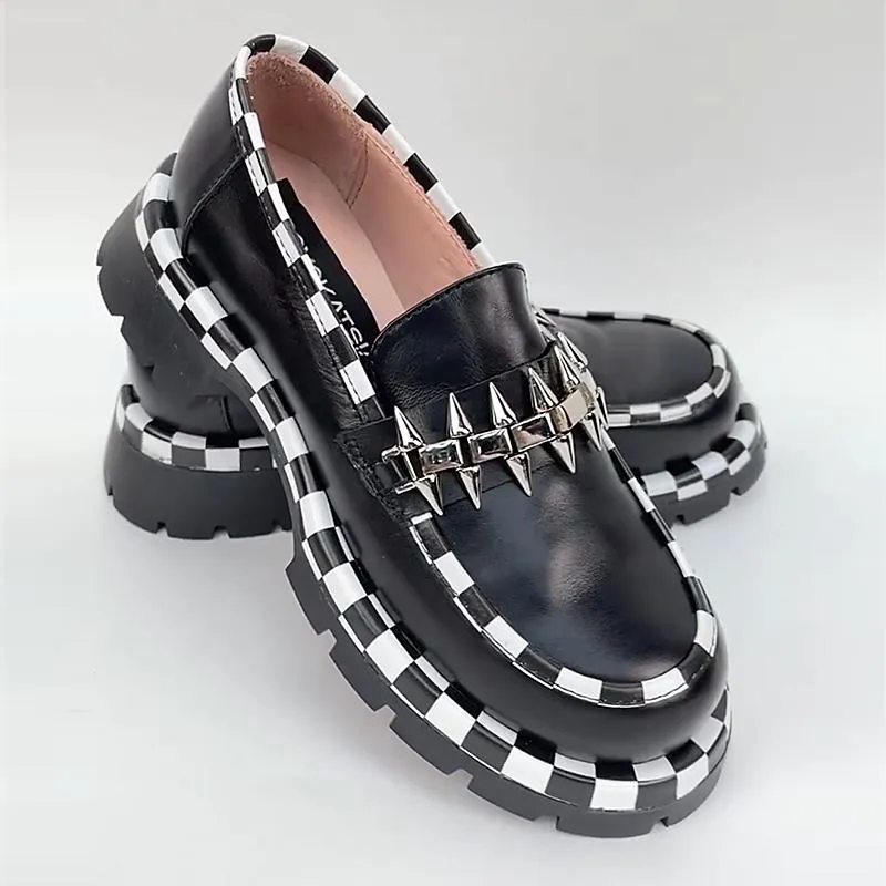 Women's Checkerboard Leather Loafers