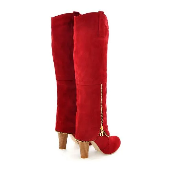 Women's Chunky Heel Knee-High Boots with Suede Finish 74510001C