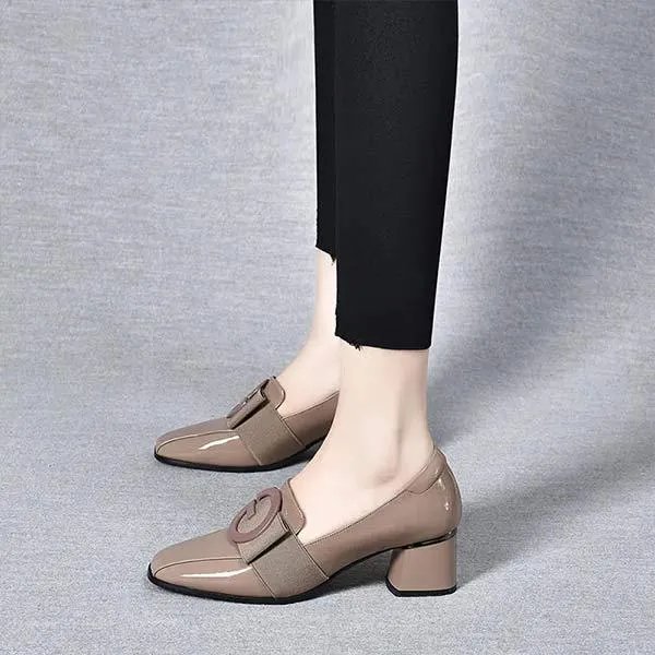 Women's Chunky Heel Pumps with Square Buckle 14915930C