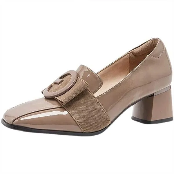 Women's Chunky Heel Pumps with Square Buckle 14915930C