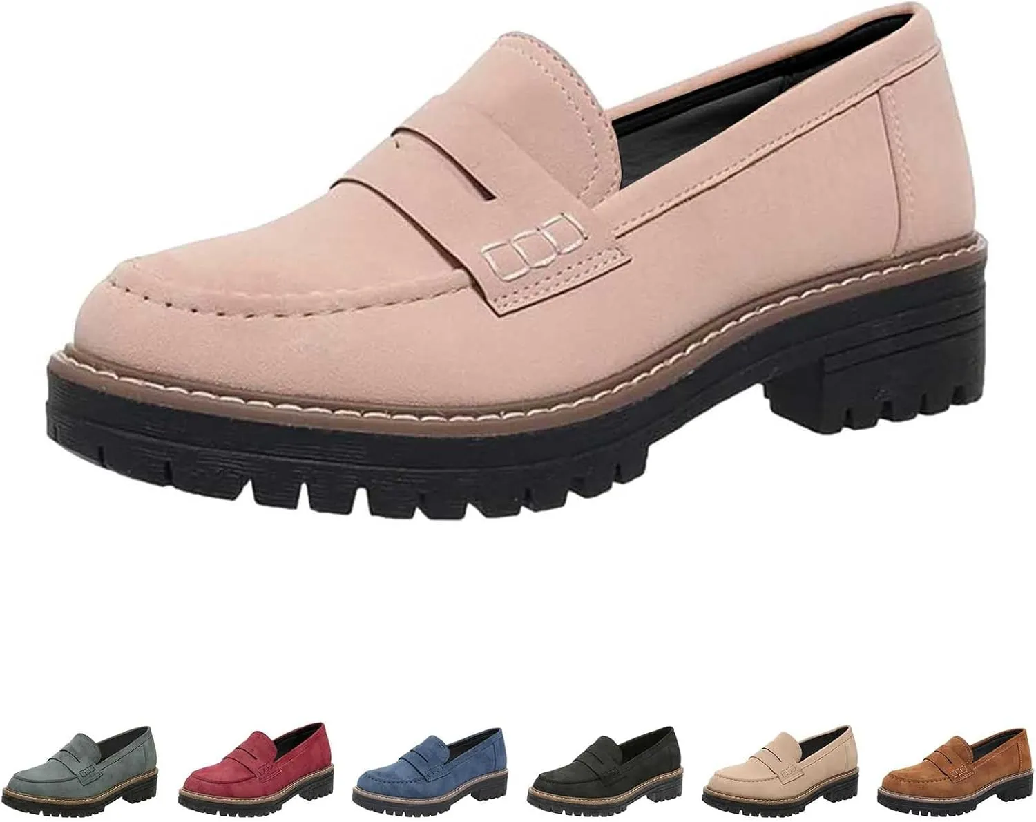 Women's Chunky Loafers Slip On Loafers Business Casual Shoes Dressy Platform Loafers Fashion Outfit Loafer Shoes