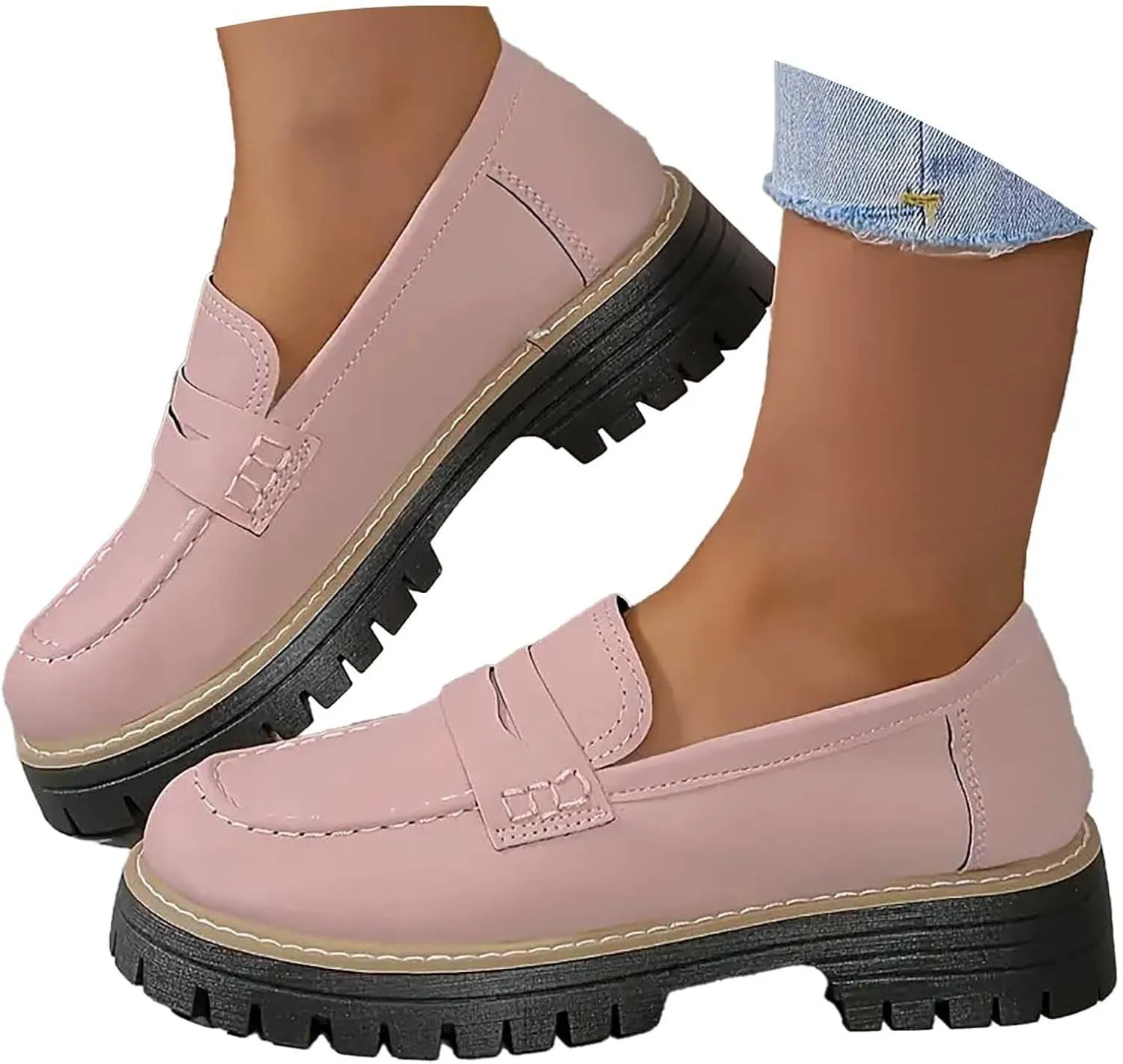 Women's Chunky Loafers Slip On Loafers Business Casual Shoes Dressy Platform Loafers Fashion Outfit Loafer Shoes