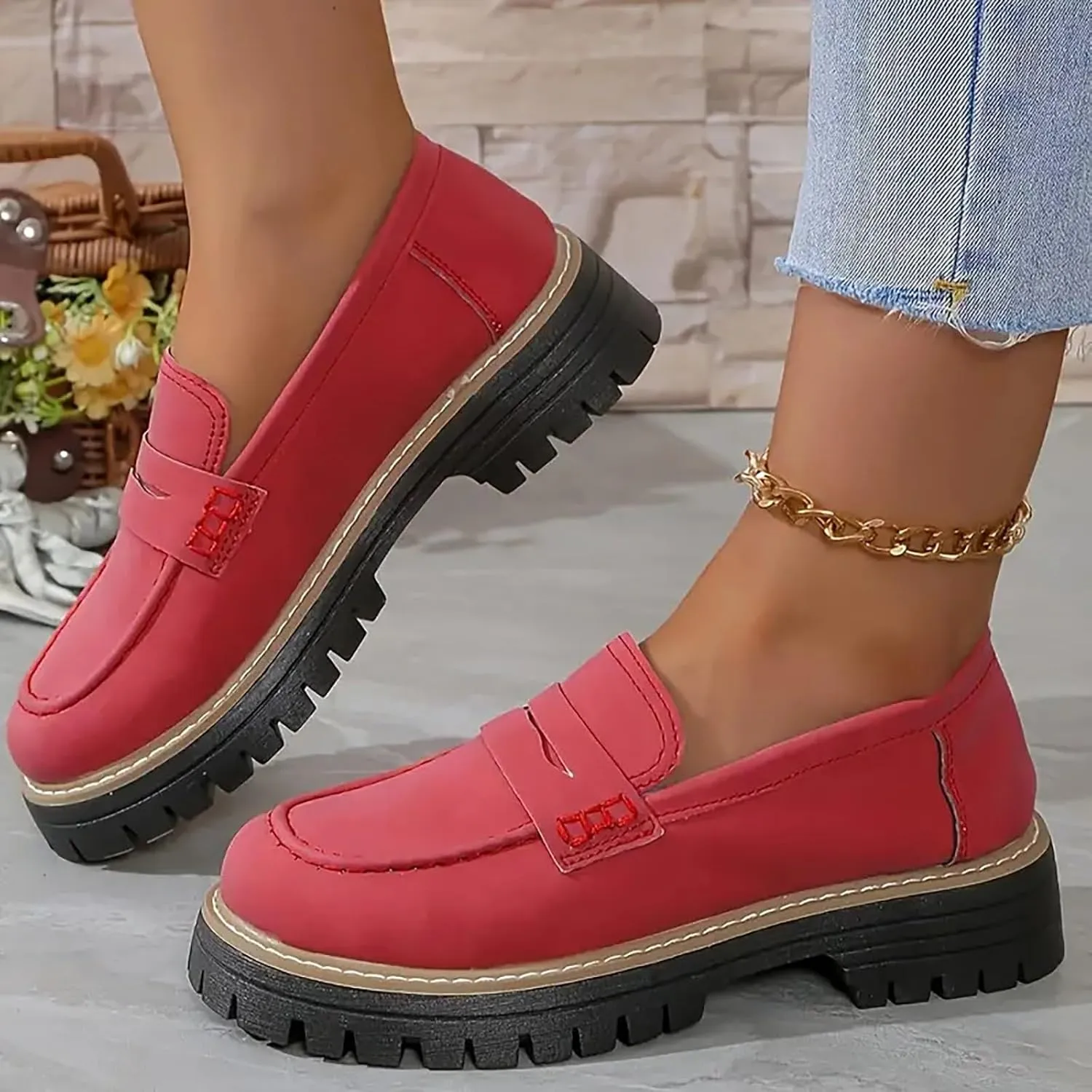 Women's Chunky Loafers Slip On Loafers Business Casual Shoes Dressy Platform Loafers Fashion Outfit Loafer Shoes