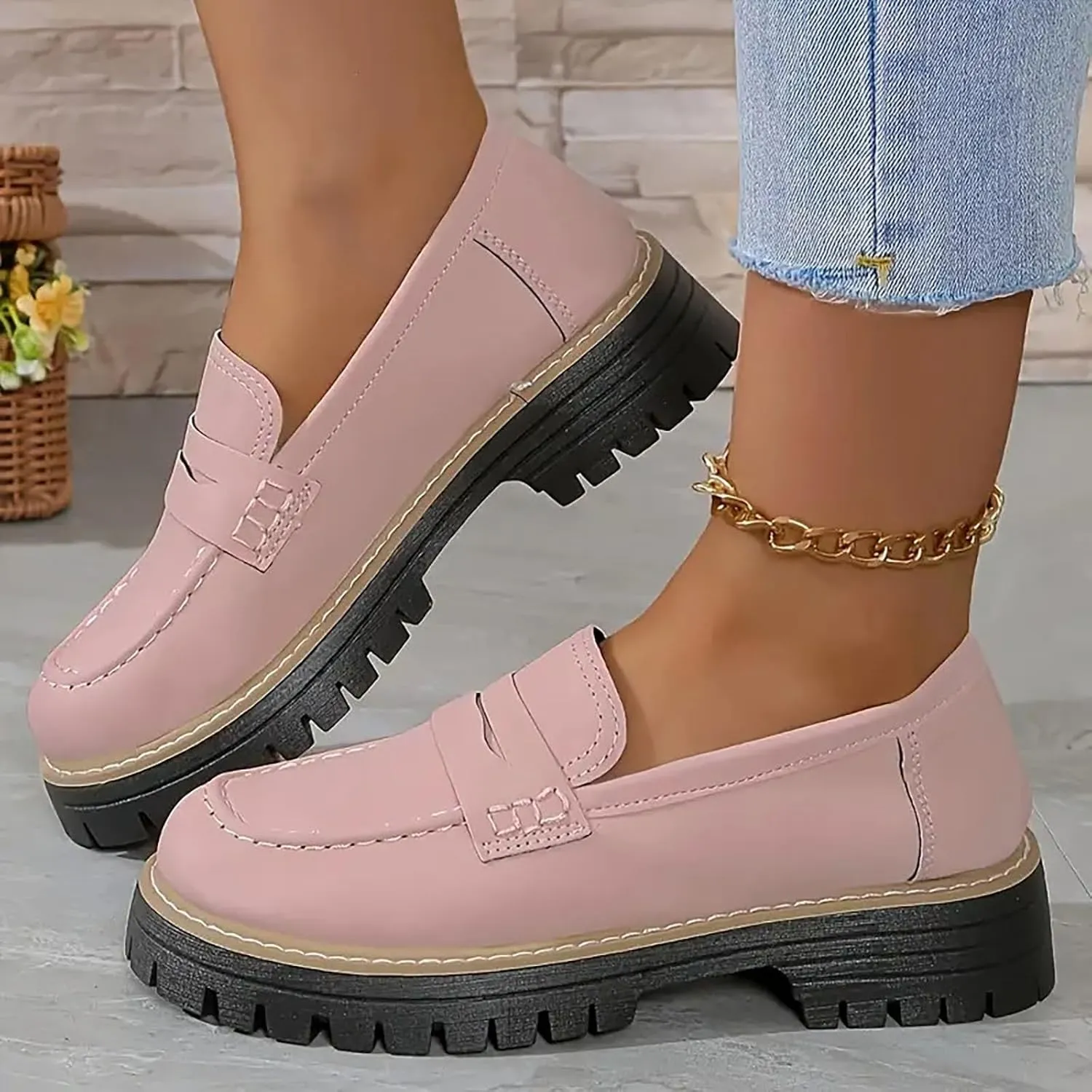 Women's Chunky Loafers Slip On Loafers Business Casual Shoes Dressy Platform Loafers Fashion Outfit Loafer Shoes