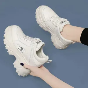 Women's Chunky Platform Sneakers – Thick Bottom, PU Leather