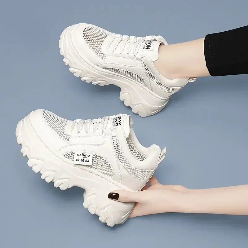 Women's Chunky Platform Sneakers – Thick Bottom, PU Leather
