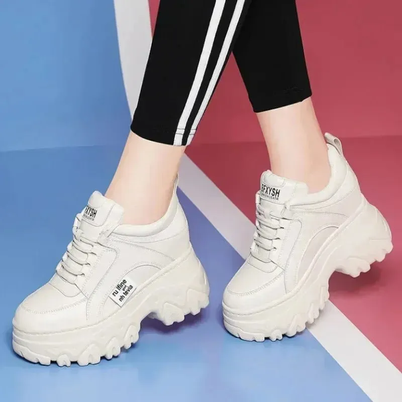 Women's Chunky Platform Sneakers – Thick Bottom, PU Leather