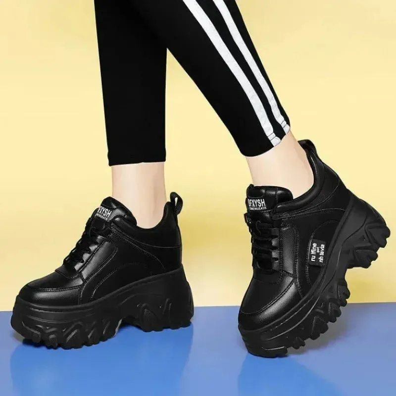 Women's Chunky Platform Sneakers – Thick Bottom, PU Leather