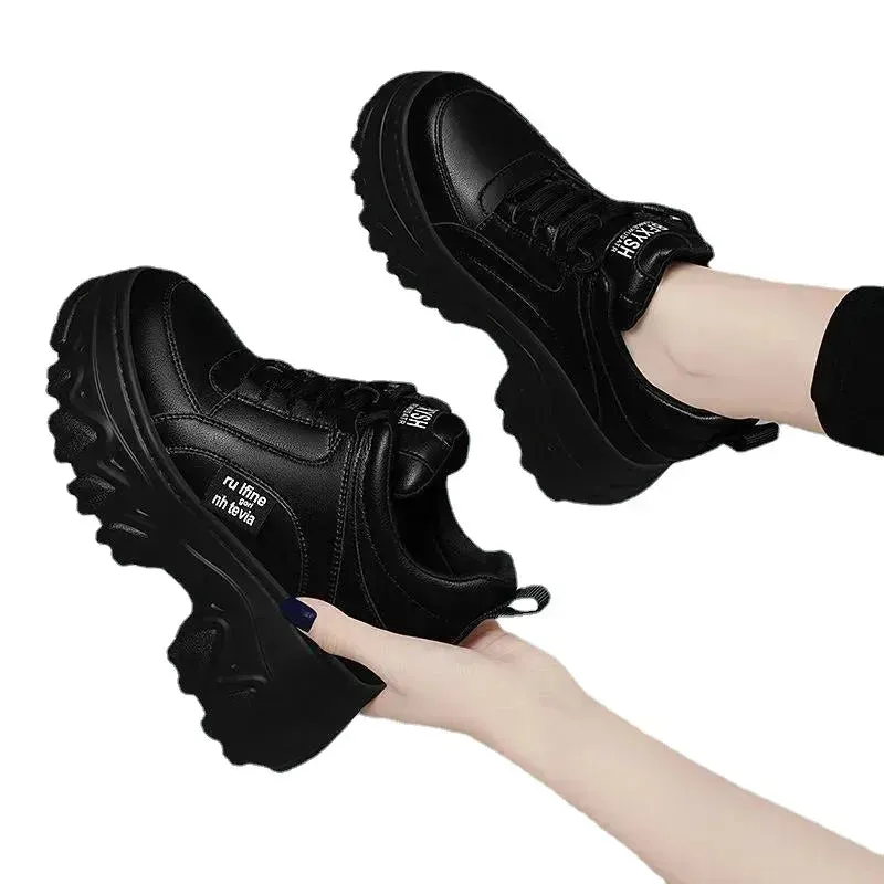 Women's Chunky Platform Sneakers – Thick Bottom, PU Leather