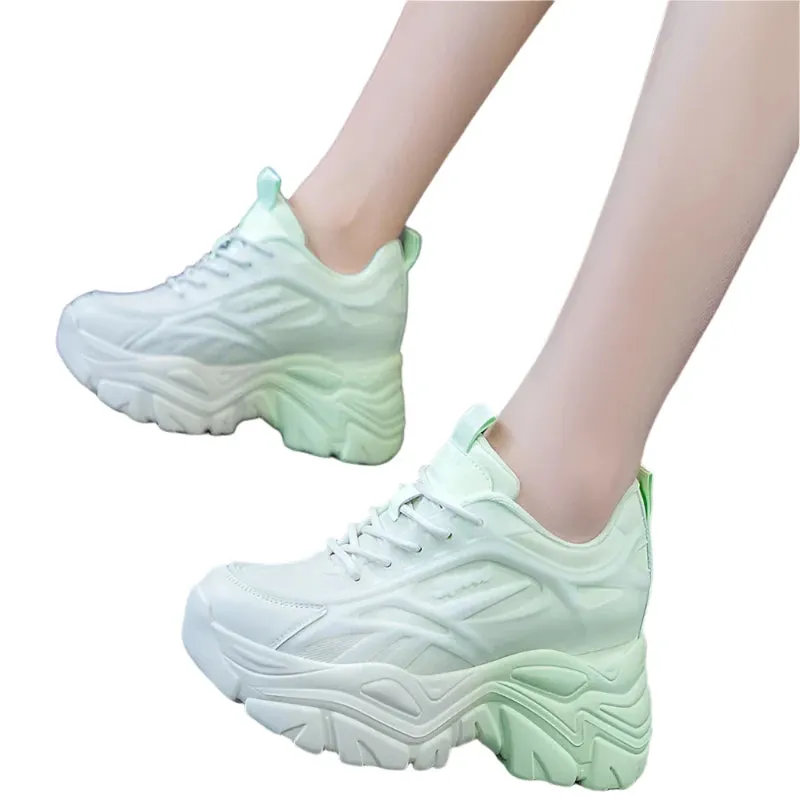 Women's Chunky Sneakers - Mix Color, Breathable Mesh Platform, Lace-Up Thick Sole Casual Sports Shoes for Spring 2024