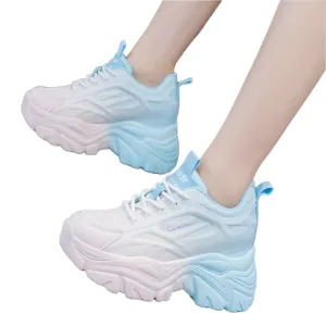 Women's Chunky Sneakers - Mix Color, Breathable Mesh Platform, Lace-Up Thick Sole Casual Sports Shoes for Spring 2024