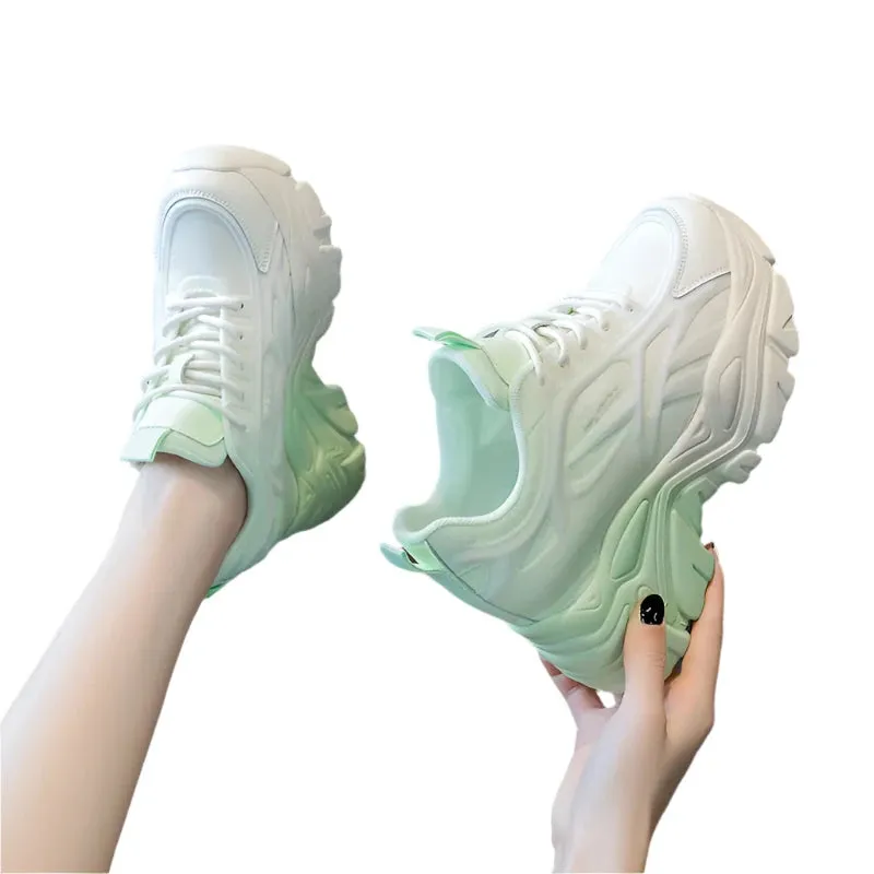 Women's Chunky Sneakers - Mix Color, Breathable Mesh Platform, Lace-Up Thick Sole Casual Sports Shoes for Spring 2024