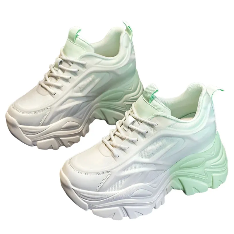 Women's Chunky Sneakers - Mix Color, Breathable Mesh Platform, Lace-Up Thick Sole Casual Sports Shoes for Spring 2024