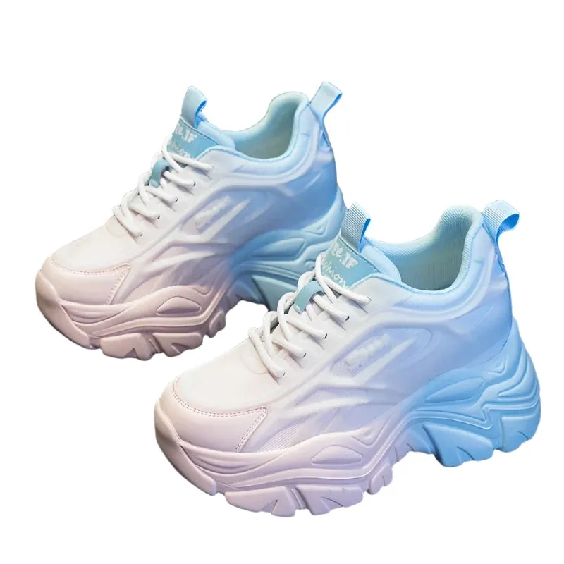 Women's Chunky Sneakers - Mix Color, Breathable Mesh Platform, Lace-Up Thick Sole Casual Sports Shoes for Spring 2024