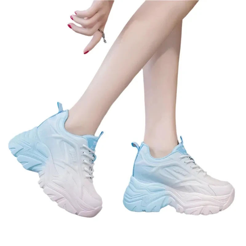 Women's Chunky Sneakers - Mix Color, Breathable Mesh Platform, Lace-Up Thick Sole Casual Sports Shoes for Spring 2024