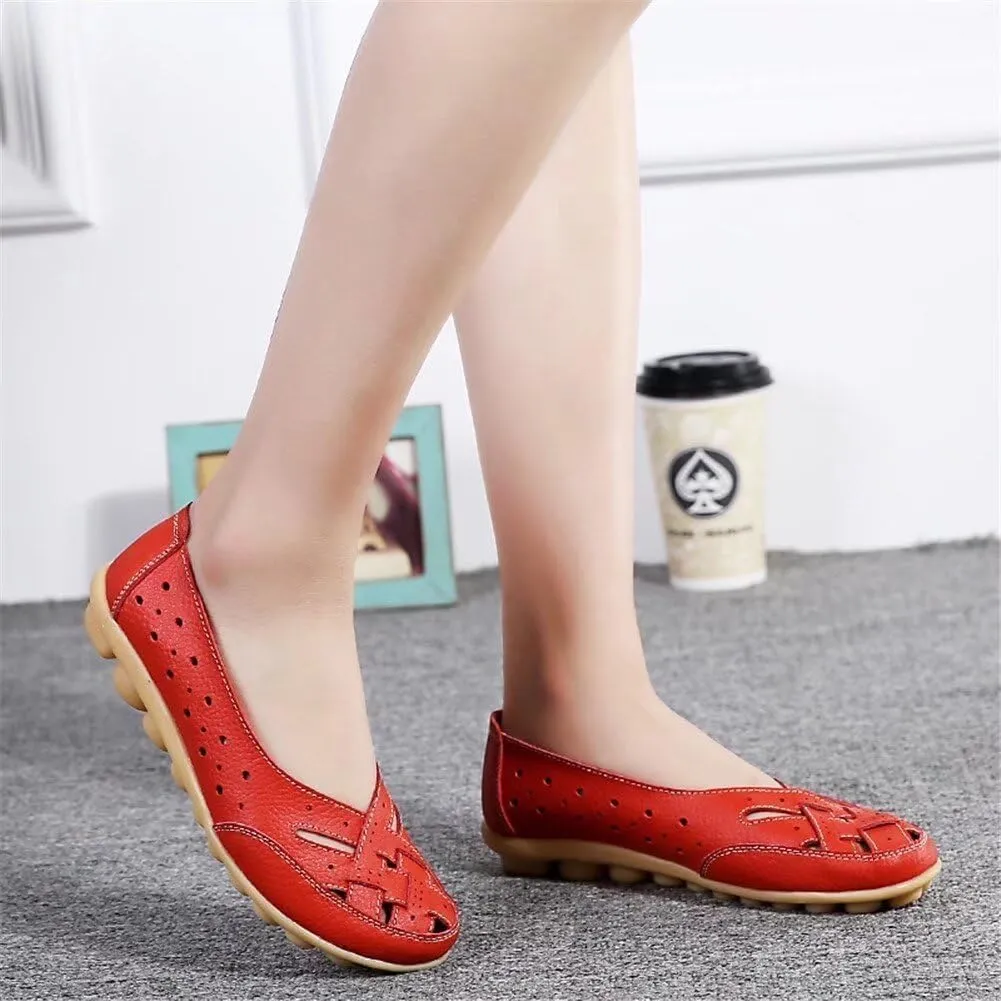 Women's Cowhide Leather Shoes Retro Closed Toe Flat Sandals Casual Comfort Slip On Shoe Fashion Genuine Sandal Wide Box Loafers Shoes Driving Moccasins Dressy Walking Sandals