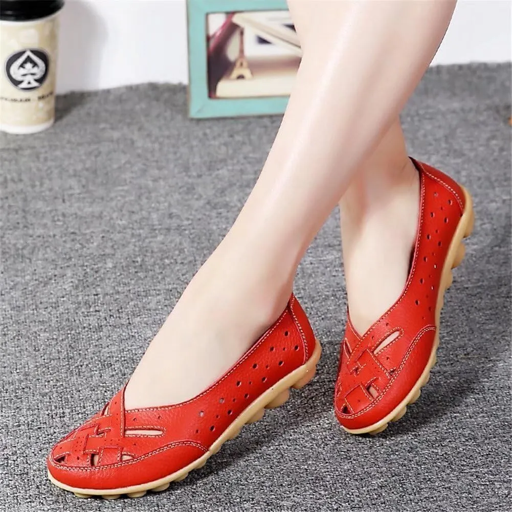 Women's Cowhide Leather Shoes Retro Closed Toe Flat Sandals Casual Comfort Slip On Shoe Fashion Genuine Sandal Wide Box Loafers Shoes Driving Moccasins Dressy Walking Sandals