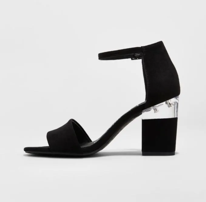 Women's dv Tisha Black Suede Lucite Block Heel Sandal Pumps; Black 9