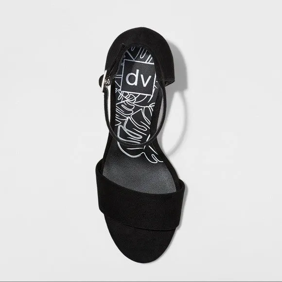 Women's dv Tisha Black Suede Lucite Block Heel Sandal Pumps; Black 9