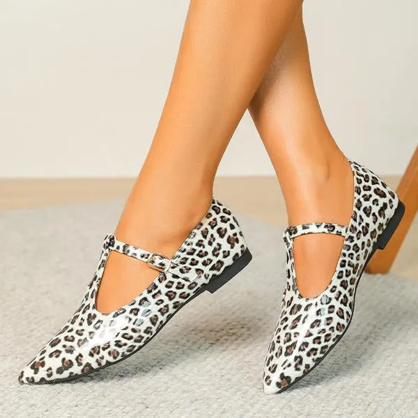 Women's Fashionable Leopard Print T-Buckle Flat Loafers 08533569S