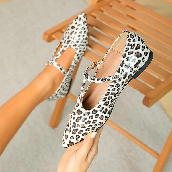 Women's Fashionable Leopard Print T-Buckle Flat Loafers 08533569S