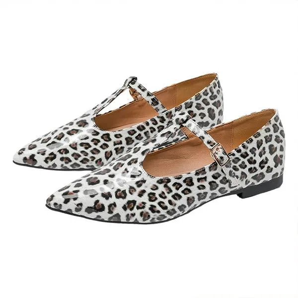 Women's Fashionable Leopard Print T-Buckle Flat Loafers 08533569S