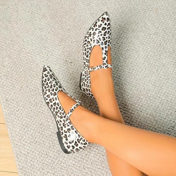Women's Fashionable Leopard Print T-Buckle Flat Loafers 08533569S
