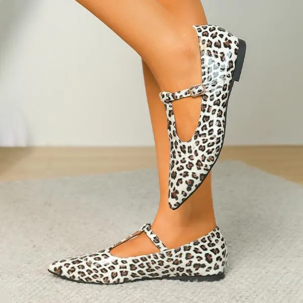 Women's Fashionable Leopard Print T-Buckle Flat Loafers 08533569S