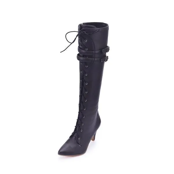 Women's Fashionable Pointed Toe Lace-Up Stiletto Heel Boots 69067544S