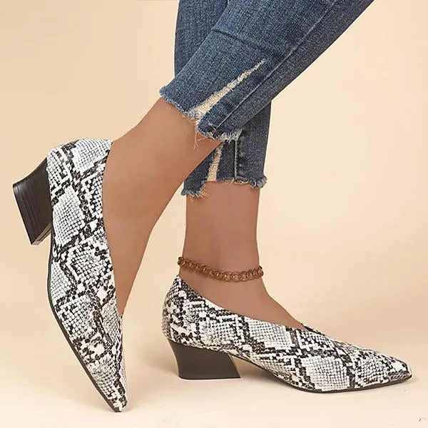 Women's Fashionable Pointed Toe Slip-On Block Heel Pumps 28448266S