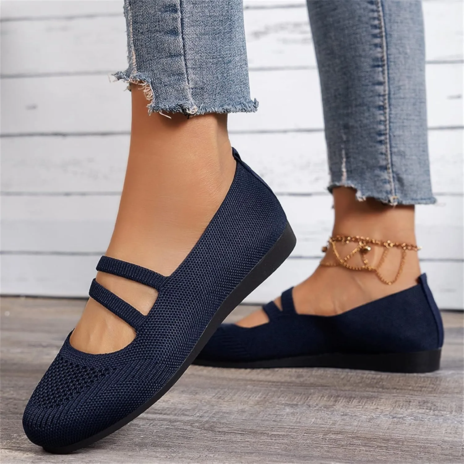 Women's Flat Shoes Knit Ballet Flat Dressy Casual Shoes Slip on Work Shoes Round Toe Office Shoes Comfort Dress Flats
