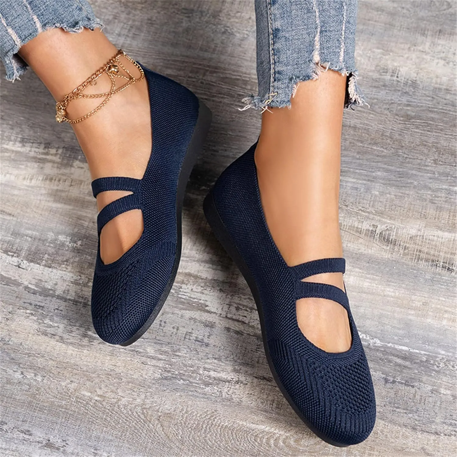 Women's Flat Shoes Knit Ballet Flat Dressy Casual Shoes Slip on Work Shoes Round Toe Office Shoes Comfort Dress Flats