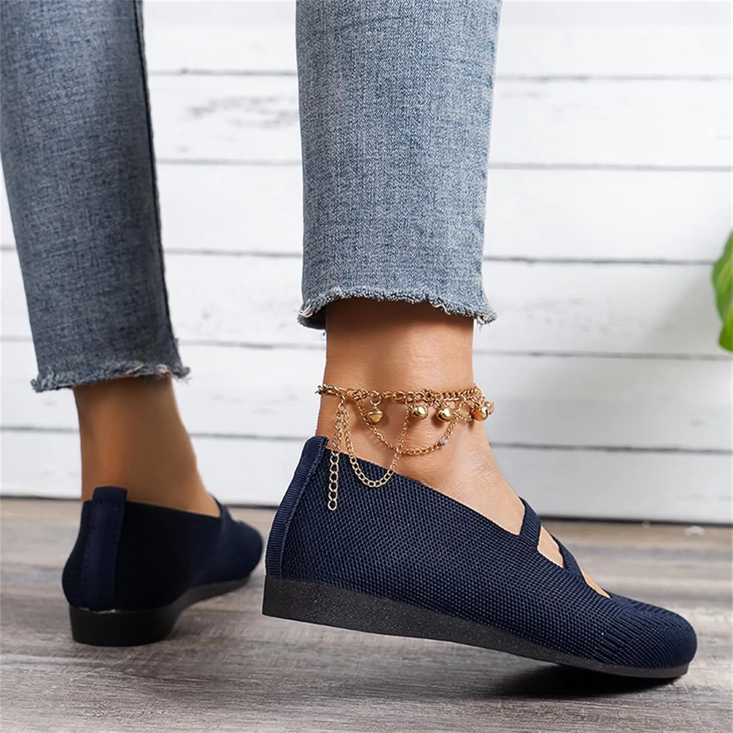 Women's Flat Shoes Knit Ballet Flat Dressy Casual Shoes Slip on Work Shoes Round Toe Office Shoes Comfort Dress Flats